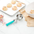 Restaurantware Met Lux 6 Ounce Portion Scoop 1 Durable Disher Scoop - Thumb Trigger Teal Stainless Steel Ice Cream Disher For Portion Control For Ice Cream Mashed Potato And Cookie Dough