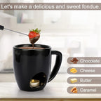 BSTKEY 230ML Personal Chocolate Fondue Mug Set, Ceramic Butter Warmer Set, Mini Melt Hot Pot Cup Set for Cheese Chocolate Butter Caramel, with 2 Forks (Black)
