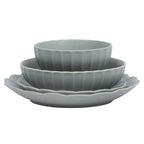 Gibson Elite Malibu Shore 16 Piece Scallop Stoneware Reactive Glaze (Service for 4) Ceramic Plates and Bowls Dinnerware Set - Blue