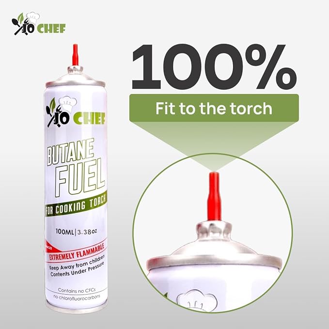 Jo Chef Kitchen Torch with Butane Included – Refillable butane torch Lighter with Safety Lock & Adjustable Flame, Culinary Blow Torch for Cooking, Creme Brulee and Soldering 2 Cans (3.38oz) Included