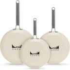 MsMk Ceramic Nonstick 8-inch, 9.5-inch and 11-inch Frying Pan Set, No PFAS & PTFE & PFOA, Stainless Steel Handle, Dishwasher & Oven Safe,induction Base
