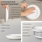 Yeacccng White Pasta Bowls Set of 6, 24oz Ceramic Salad Bowls, 8 inch Ceramic Bowls for Pasta, Salad, Oatmeal, Fruit, Chicken, Easy to Clean, Dishwasher & Microwave Safe, Scratch-Resistant, Lead-Free