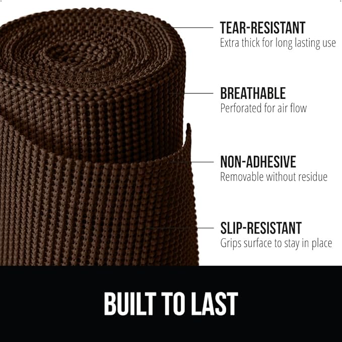 GORILLA GRIP powerGRIP Drawer Shelf and Cabinet Liner, Thick Strong Hold, Non-Adhesive Liners Protect Kitchen Cabinets and Cupboard, Bathroom Drawers, Easy Install, Breathable Mat, 20" x20', Chocolate