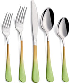 20-Pieces Color Silverware Sets for 4,Green and Orange Handle Stainless Steel Cutlery Set, Include Forks Spoons and Knives Set, Dishwasher Safe Utensil Sets for Home Restaurant