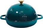 Cast Iron Bread Oven With Cloche Lid for Baking - Darkcyan Enameled Dutch Oven With Dome Lid for Sourdough - 2.6 qt