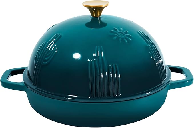 Cast Iron Bread Oven With Cloche Lid for Baking - Darkcyan Enameled Dutch Oven With Dome Lid for Sourdough - 2.6 qt