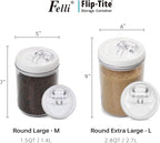 Felli Flip Tite Storage Container with Lid 6" ROUND Airtight Ring Lock Top, Plastic Canister Jar for Flour Sugar Rice Protein Powder Coffee Cracker Kitchen Pantry Organizer (1, 6" Round Nest-M 2pk)