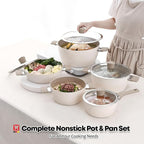 Aluminum Stock Pot with 7-Layered Ceramic Coating, Non-Stick Surface, Tempered Glass Lid, Dual Heat-Resistant Handles, PFOA, PFAS, Lead, Cadmium Free, All Cooktops 5.34L / 5.64Quarts