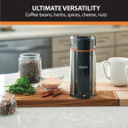 KRUPS: 3oz Coffee Grinder, Ultimate Silent Vortex Plastic and Stainless Steel Grinder with Removable Bowl Mess-Free, 8 Times Quieter, 2 Speeds 240 Watts,Dry Herbs,Dishwasher Safe,12 cups ground Silver