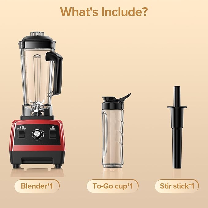 Blender for Smoothies, Powerful Smoothie Blender, Countertop Blenders for Kitchen with 68Oz. Pitcher & 20Oz. Portable Cup, BPA-Free, Red