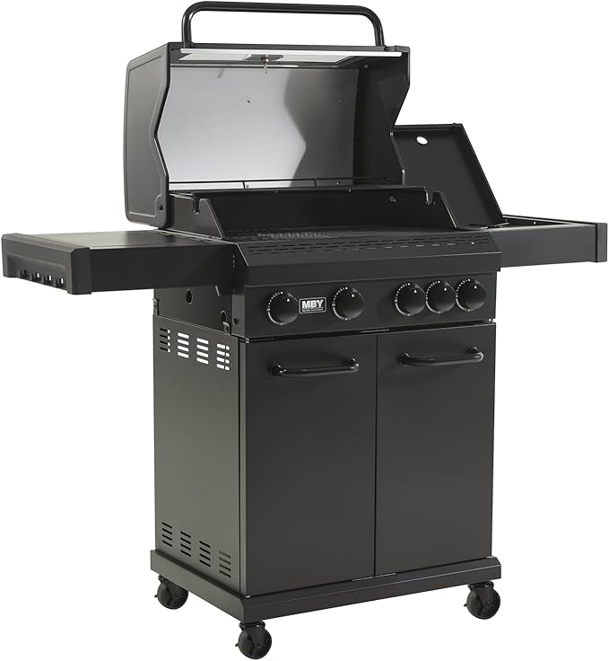 4 Burner Gas Grill Cast Iron Griddle Grill Combo, BBQ Propane Grills with Side Burner 50000BTU Heavy Duty Barbucue Grill With Cover, Black