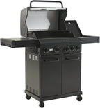 4 Burner Gas Grill Cast Iron Griddle Grill Combo, BBQ Propane Grills with Side Burner 50000BTU Heavy Duty Barbucue Grill With Cover, Black