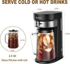 LITIFO Iced Tea Maker and Iced Coffee Maker Brewing System with 2.5-quart Pitcher, sliding strength selector for Taste Customization, Stainless Steel (Black 2.0)