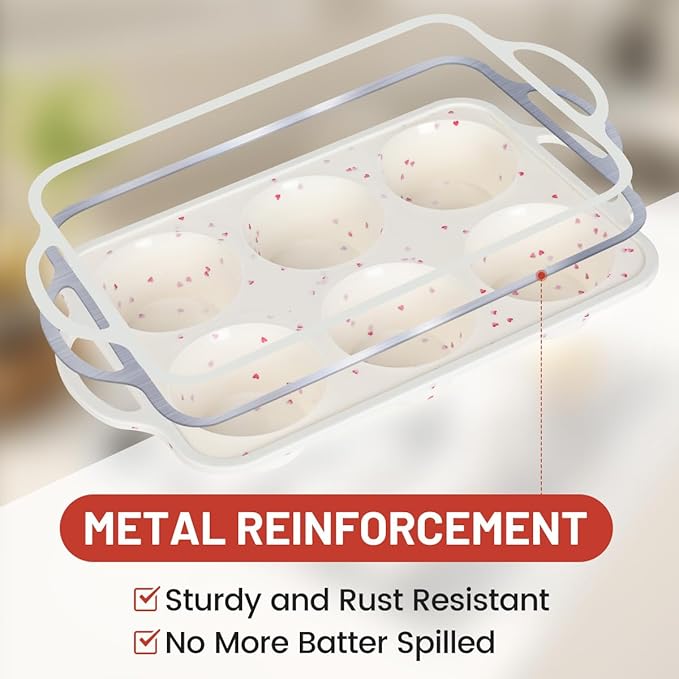 Jumbo Muffin Pan, Metal Reinforced Frame 3.5 Inch Large Silicone Cupcake Pan 6 Cups Large Muffin Pan with Handle Nonstick Jumbo Muffin Tin for Baking Giant Homemade Muffins, Frittatas 1 Pack