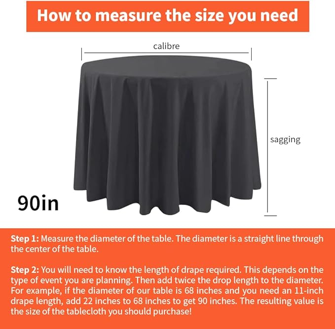 6 Pack Black Round Tablecloths, 90 Inch Stain Resistant and Wrinkle Polyester Fabric Washable Table Clothes Cover for Kitchen Dining, Wedding, Reception Banquet, Birthday Party, Buffet Restaurant