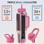 Coldest Tumbler with Handle and Straw Lid | 3 Lids Insulated Reusable Stainless Steel Water Bottle Travel Mug | Gifts for Women Him Her | Limitless Collection (46 oz, Pink Reflections)