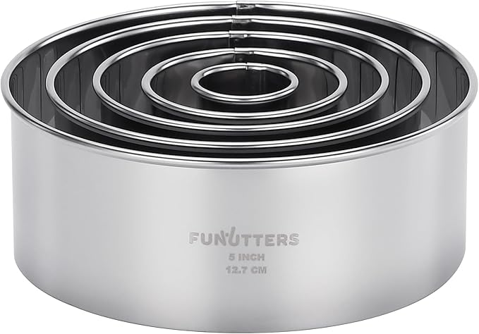 Cookie Cutter Set, 5 Pc. Kit, Measuring 1'', 2'', 3'', 4'' and 5'', Round Metal Baking Rings for Pastry, Biscuits, and Dough Cutting, Heavy Duty and Reusable, Multiple Sizes