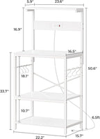 SUPERJARE Kitchen Bakers Rack with Power Outlet, Coffee Bar Table 4 Tiers, Kitchen Microwave Stand with 6 S-Shaped Hooks, Storage Shelf Rack for Spices, Pots and Pans - White