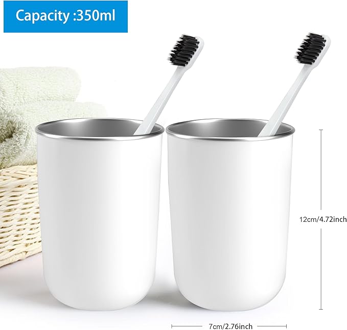 Mouthwash Cup，stainless steel cup12-ounce drinking cup，Bathroom Tumbler - Toothbrush Cup-Reusable Drinkware - home and outdoor activities,coffee cup, office and travel (white)