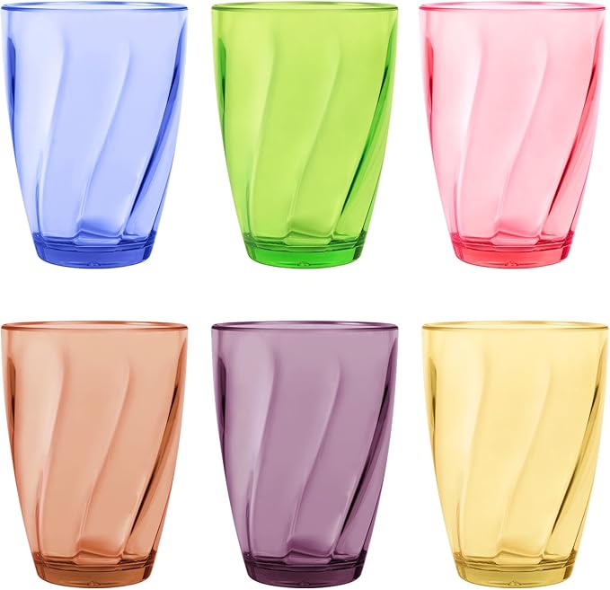 Topsky 12-ounce Plastic Water Tumblers | Set of 4 Transparent Unbreakable Drinking Glasses Clear Acrylic Reusable Juice Wine Cups for Home Picnic Party, Dishwasher Safe,Stackable