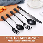 Lazycorner 40 Pcs Black Silverware Set for 8, Mirror Polished Flatware Set Stainless Steel Fork Knife Spoon, Food Grade Eating Utensils Sets, Reusable Silverwear Cutlery Set, Dishwasher Safe