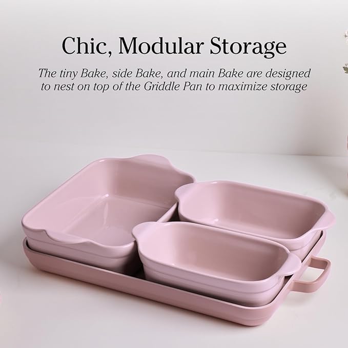 Our Place Bakeware Set | 5-Piece Nonstick, Toxin-Free, Ceramic, Cast Aluminum Set with Oven Pan, Bakers, & Oven Mat | Space-Saving Nesting Design | Oven-Safe | Bake, Roast, Griddle and more | Steam