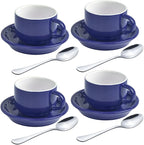 homEdge Premium Espresso Shot Cups and Saucers Set with Espresso Stainless Steel Spoons - 2.5 oz, Set of 4, Navy