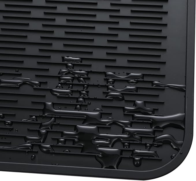 Silicone Dish Drying Mat for Multiple Usage,Easy clean,Eco-friendly,Heat-resistant Silicone Mat for Kitchen Counter or Sink,Refrigerator or Drawer Liner Black 4XL 32 inches x 18 inches