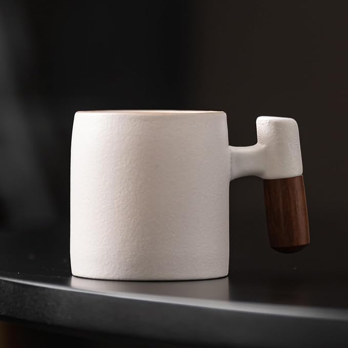 2-Oz Ceramic Espresso Cups with Wood Handle, 2/4-Piece Set for Coffee, Tea, Latte - Dishwasher Safe, Multi-Color & Wood Styles, Gift & Café Use (white, Wooden Handle4)