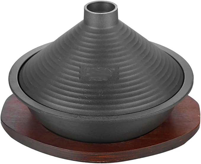Cast Iron Moroccan Tagine Pot with Tray, Non-Stick Tagine with Conical Lid Induction Compatible Gas Stove Kitchen Essential(Size:24)