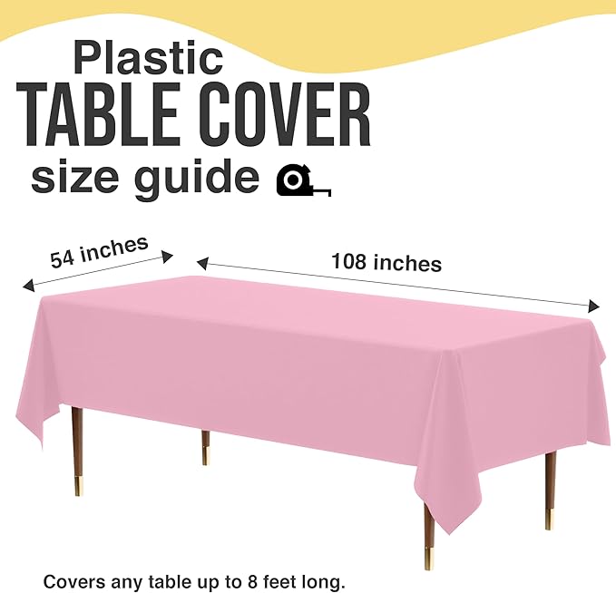 Exquisite 66% Thicker Premium Plastic Table Cloth Rectangle Table Cover 0.5 Mil 12 Pack Pink Table Cloth 54 Inch x 108 Inch Disposable Tablecloth Won't Tear Easily Like Cheap Thin Brands