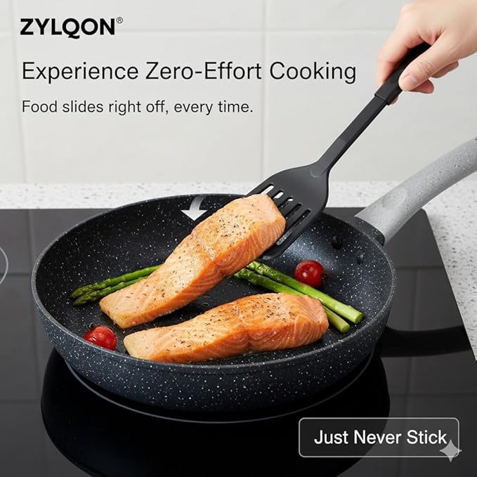 15-Piece Nonstick Cookware Set, Pots and Pans with Ceramic Coating, PFOA Free, Induction Ready with Stay-Cool Handles, Dishwasher Safe, Works with All Stovetops, Black/Grey Speckle