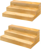 Spice Rack Organizer for Cabinet - Bamboo Spice Shelf, 3 Tier Seasoning Organizer for Countertop, Kitchen, Pantry 2 Pack
