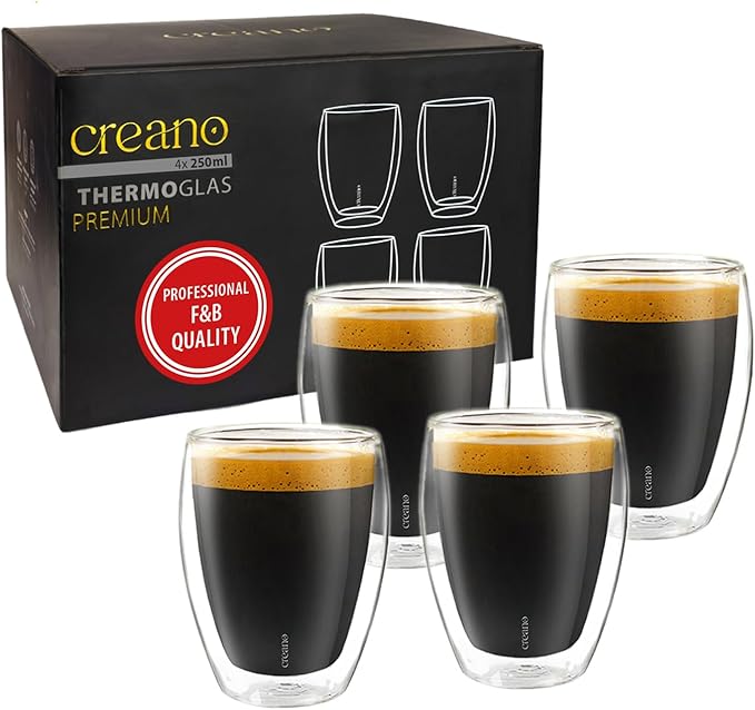 Creano Premium Double-Walled Drinking Glasses 12.5oz / 400 ml - Set of 6 - Professional Quality - 100% Dishwasher Safe (4x 9oz)
