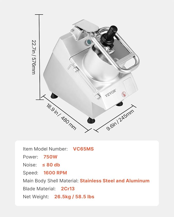 VEVOR Food Processor & Vegetable Chopper, 2 Feeding Holes Food-Grade Stainless Steel Food Processor Chopper with Detachable 6 Blades, 3mm/5mm/7mm/10mm Shredder, 2mm/4mm Slicer, for Vegetables, Fruit