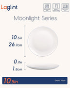 10.5 inch Dinner Plate Set of 6, Lightweight Round Opal Glass Dinnerware Plates, Dishwasher and Microwave Safe, Hand Painted Navy Blue Rim