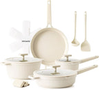 SENSARTE Ceramic Cookware Set Non-toxic 14 Pcs, Nonstick Pots and Pans Set, Dishwasher Safe Induction Cookware, Healthy Kitchen Cooking Set, PFOA/PFAS/PTFE Free