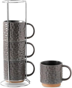 Nihow Ceramic Coffee Mug Set of 4, 16OZ Stackable Coffee Mug Set with Stainless Stand,Large Cup Set for Cappuccino,Tea,Hot/Cold Drinks,Dishwasher & Microwave Safe,Matte Gray