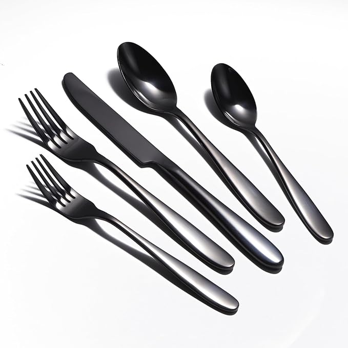 20-Piece Black Silverware Set, Flatware Set for 4, Food-Grade Stainless Steel Tableware Cutlery Set, Mirror Finished Utensil Sets for Home Restaurant, Forks Spoons and Knives Set, Dishwasher Safe