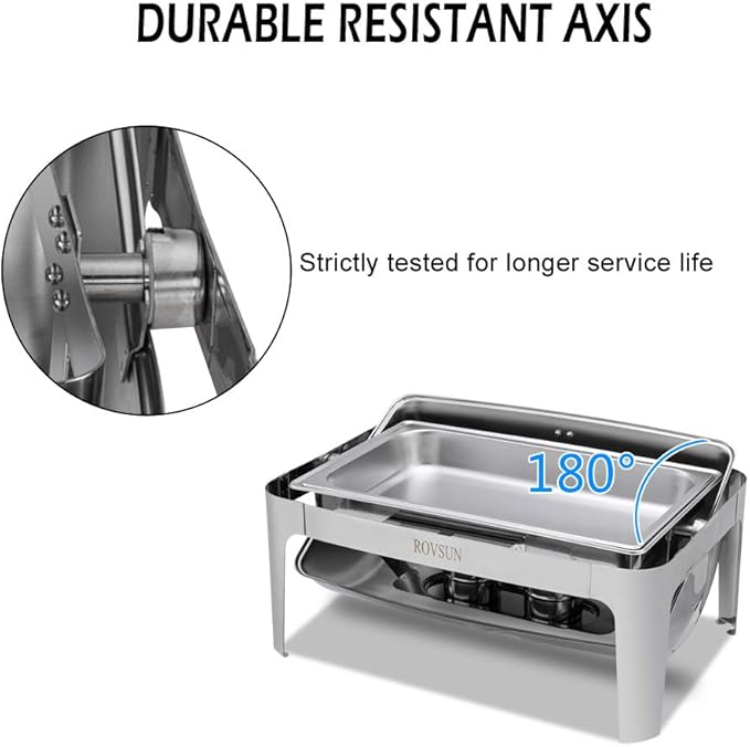 ROVSUN Chafing Dish Buffet Set, 9 Quart Roll Top Stainless Steel Chafer, NSF Rectangular Set with Food Pan, Water Pan and Fuel Holders, for Wedding, Parties, Banquet, Catering Events