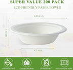 Vplus 200 Pack 16 OZ Paper Bowls, Disposable Compostable Bulk, Eco-friendly Bagasse, Heavy-duty Bowls Perfect for Milk Cereals, Snacks, Salads