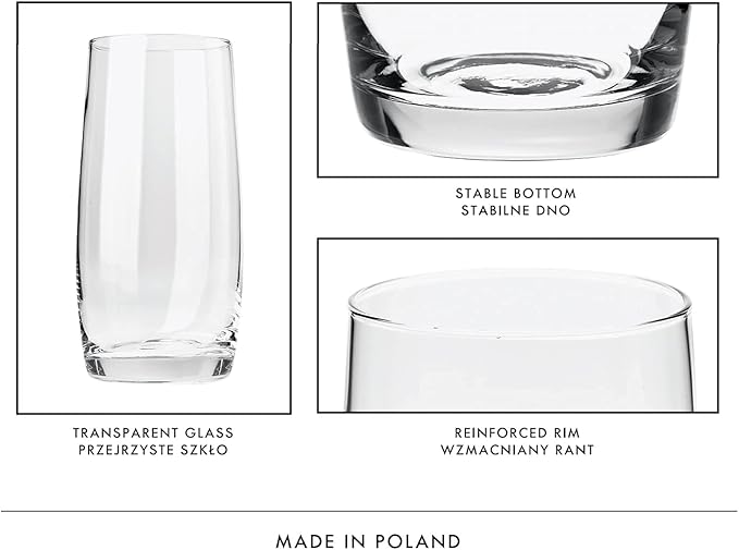 Krosno Long Drink Glasses, Set of 6, 13.9 oz, Blended Collection, Crystal Glass, Perfect for Everyday, Dishwasher Safe, Made in Europe