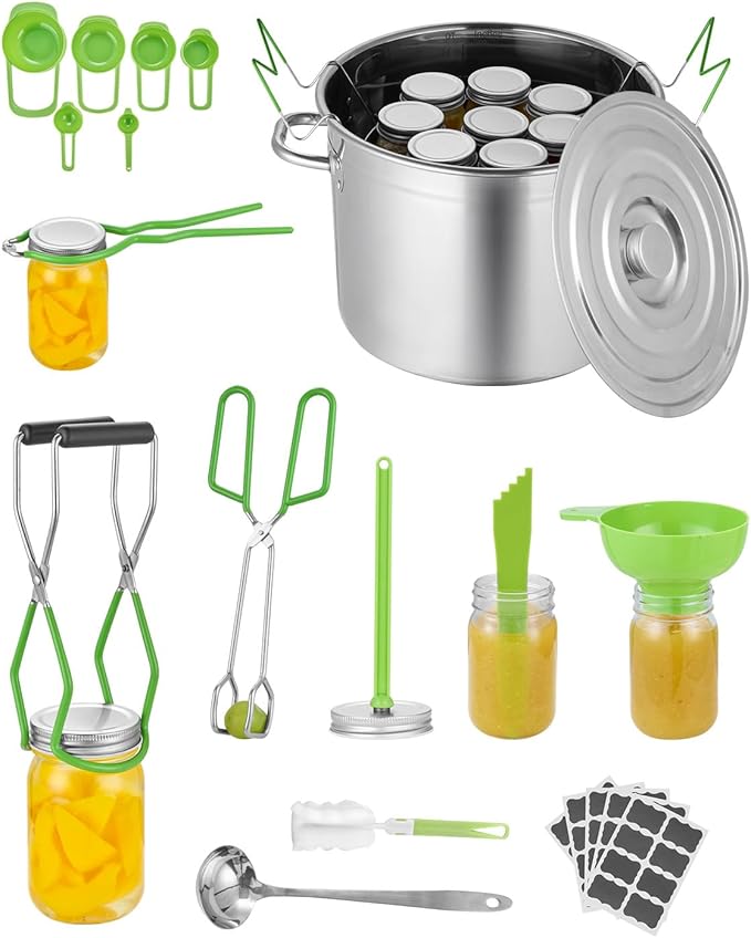 VEVOR Canning Supplies Starter Kit, 11 Pieces Stainless Steel Water Bath Canning Kit for Beginners, Canning Tools Set: Pot, Rack, Lid, Ladle, Funnel, Tongs, Jar Lifter, Wrench, Measuring Cup