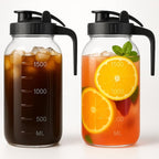2 Pack (64oz) Glass Mason Jar Pitcher with Lid and Spout Wide Mouth, 2 Quart Leakproof Water Jug for Sun Tea, Iced Coffee, Milk Storage, Juice, Black