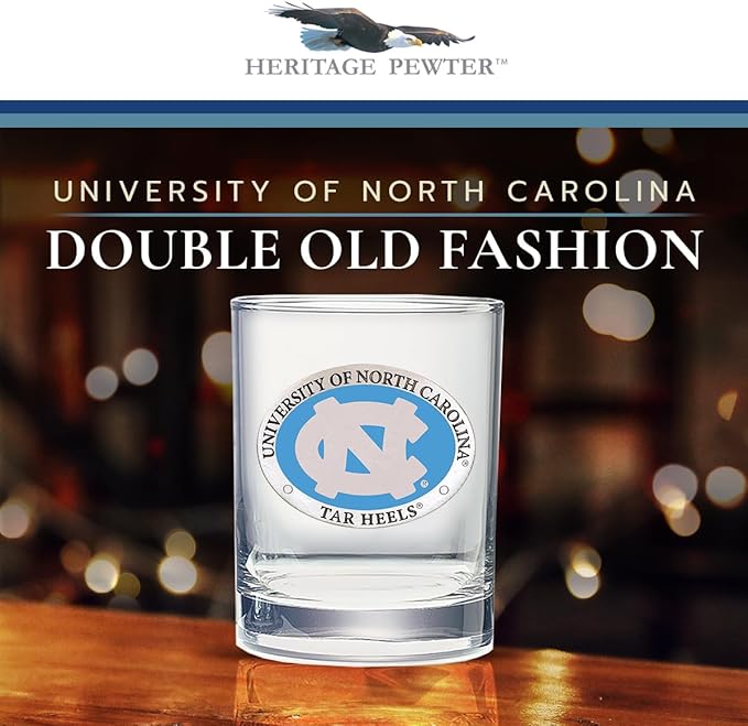 Heritage Pewter North Carolina Double Old Fashion | Double Rocks Glass 14 OZ for Liquor | Expertly Crafted Pewter Glass