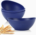 Homienly Wheat Straw Bowls, 9.6 inch Salad Bowls, Large Serving Dishes for Wedding Parties, Camping, 60 OZ Bowl Set for Salad, Popcorn, Oval Shape, Microwave & Dishwasher Safe, Set of 4, Dark Blue