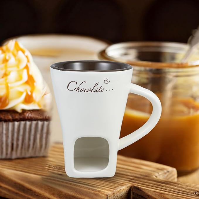 Garneck 2 Sets Chocolate Fondue Mugs Ceramic Multifunction Pot Hot Chocolate Mug Porcelain Melt Chocolate Fondue Crucible Mini Fondue Pot for Cheese Caramel Butter