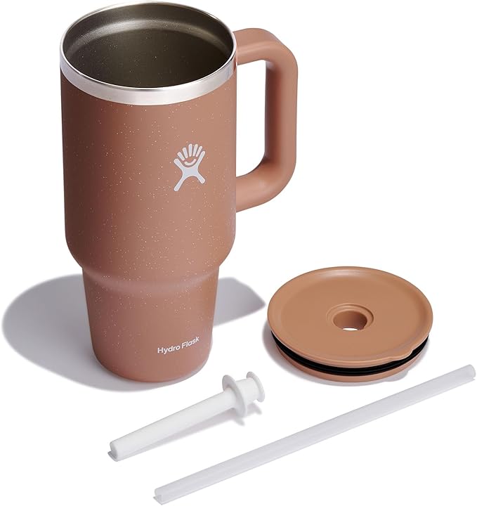 Hydro Flask 32 Oz Travel Tumbler with Handle, Lid and Straw - Insulated Stainless Steel in Sandy
