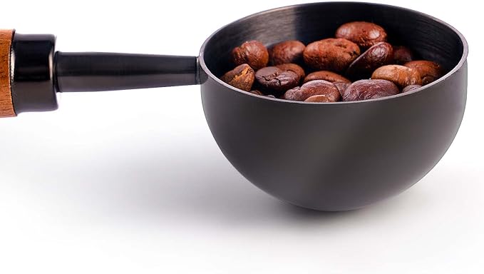 Coffee Scoop For Ground Coffee 2 Tablespoon,Coffee Beans And Tea,304 Stainless Steel Coffee Spoon With Nature Walnut wood Handle,Ink Black (With A Burlap Cord &Thickened Storage Bag)