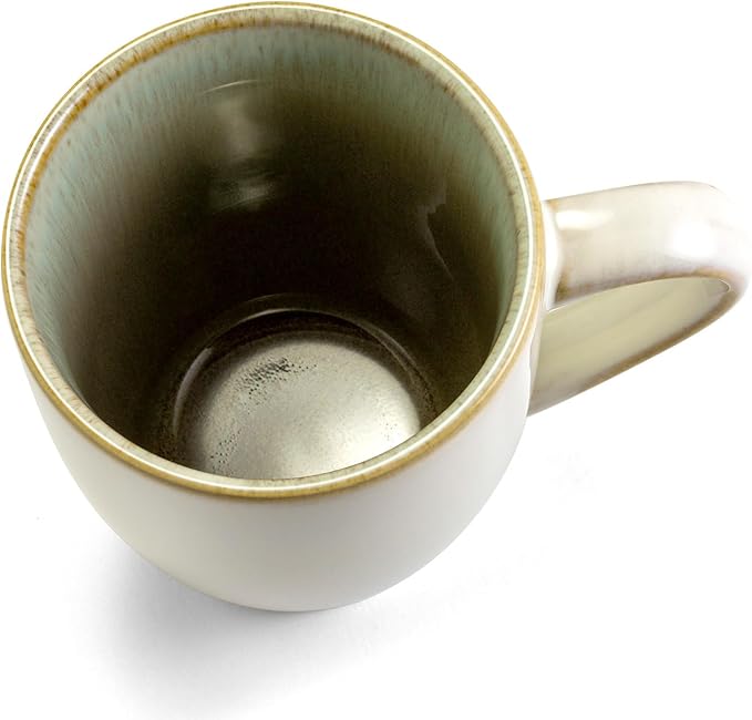 Sango Resona Moss Green Stoneware Mugs (Set of 4) – 12 fl. oz, Durable Stoneware with Reactive Glaze, Delicate Gray-Green Interior, Microwave & Dishwasher Safe, for Everyday Dining & Entertainment